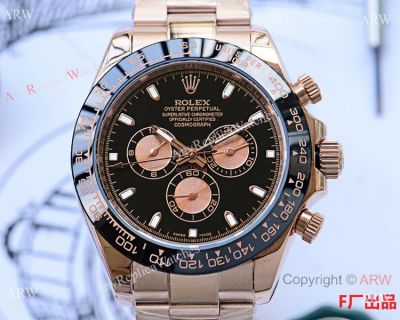 Rolex Daytona Rose Gold Ceramic Bezel Black Dial Watch 43mm